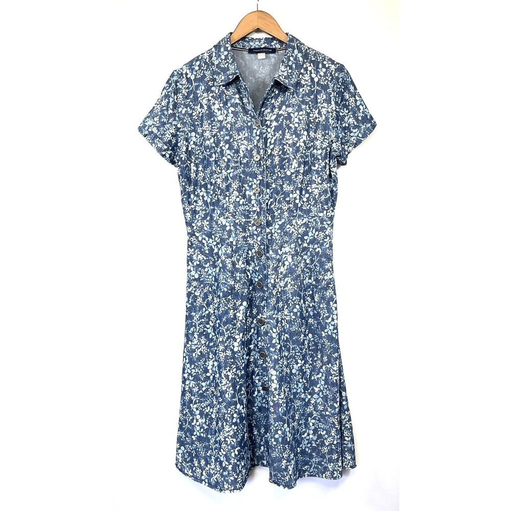 Tommy Hilfiger Womens Boho Chambray Denim Shirt Dress Sz 10 Cottagecore Western